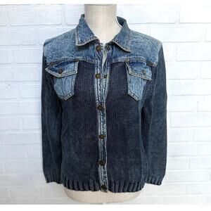 Paris Blues Women's 100% Cotton Blue Jean Sweater Snap Jacket Pockets sz S